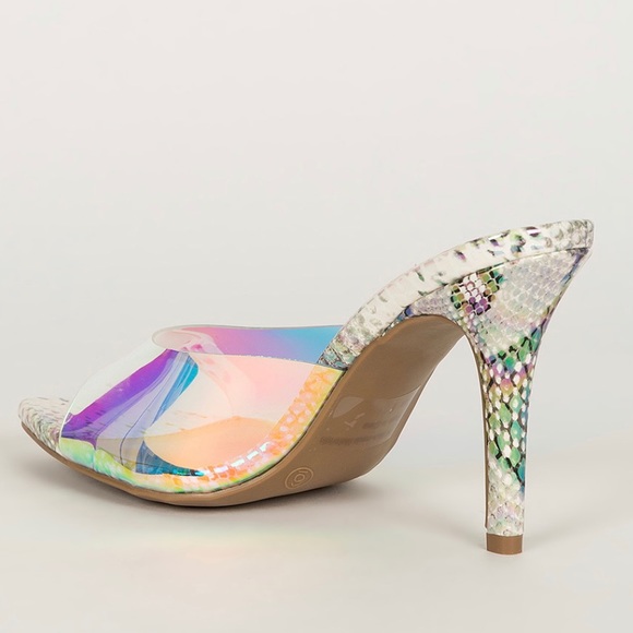 💘 LAST ONE 💘 Holographic Iridescent Snake Print Mules - Picture 4 of 7